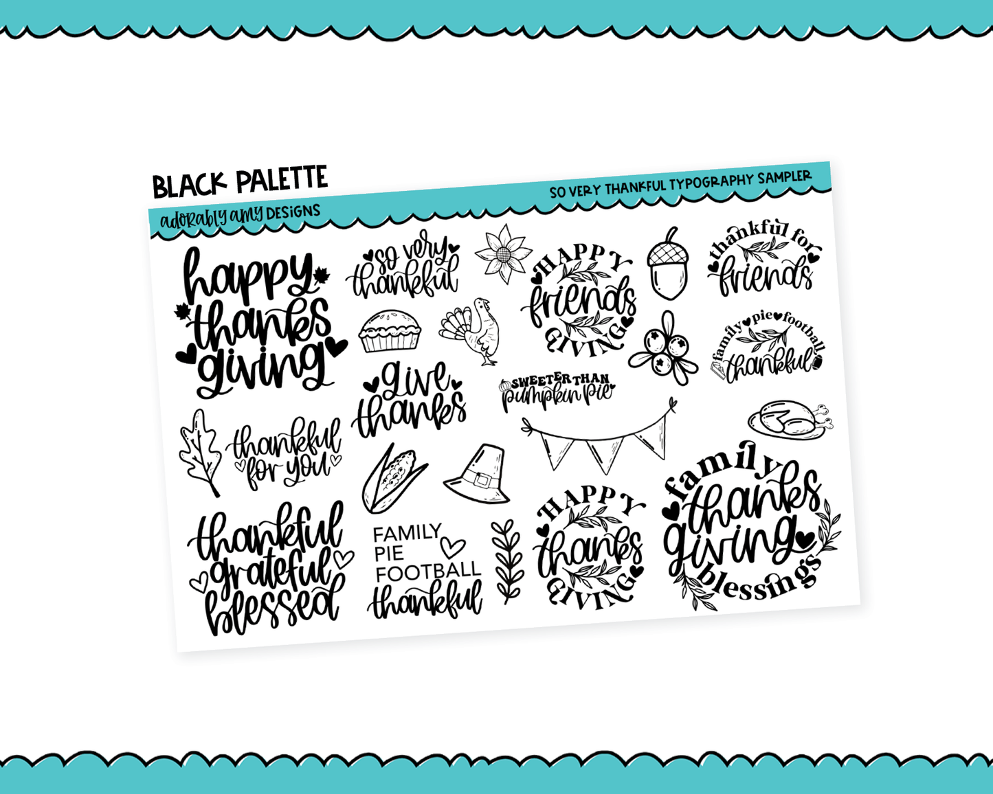 So Very Thankful Typography Sampler Planner Stickers for any Planner or Insert