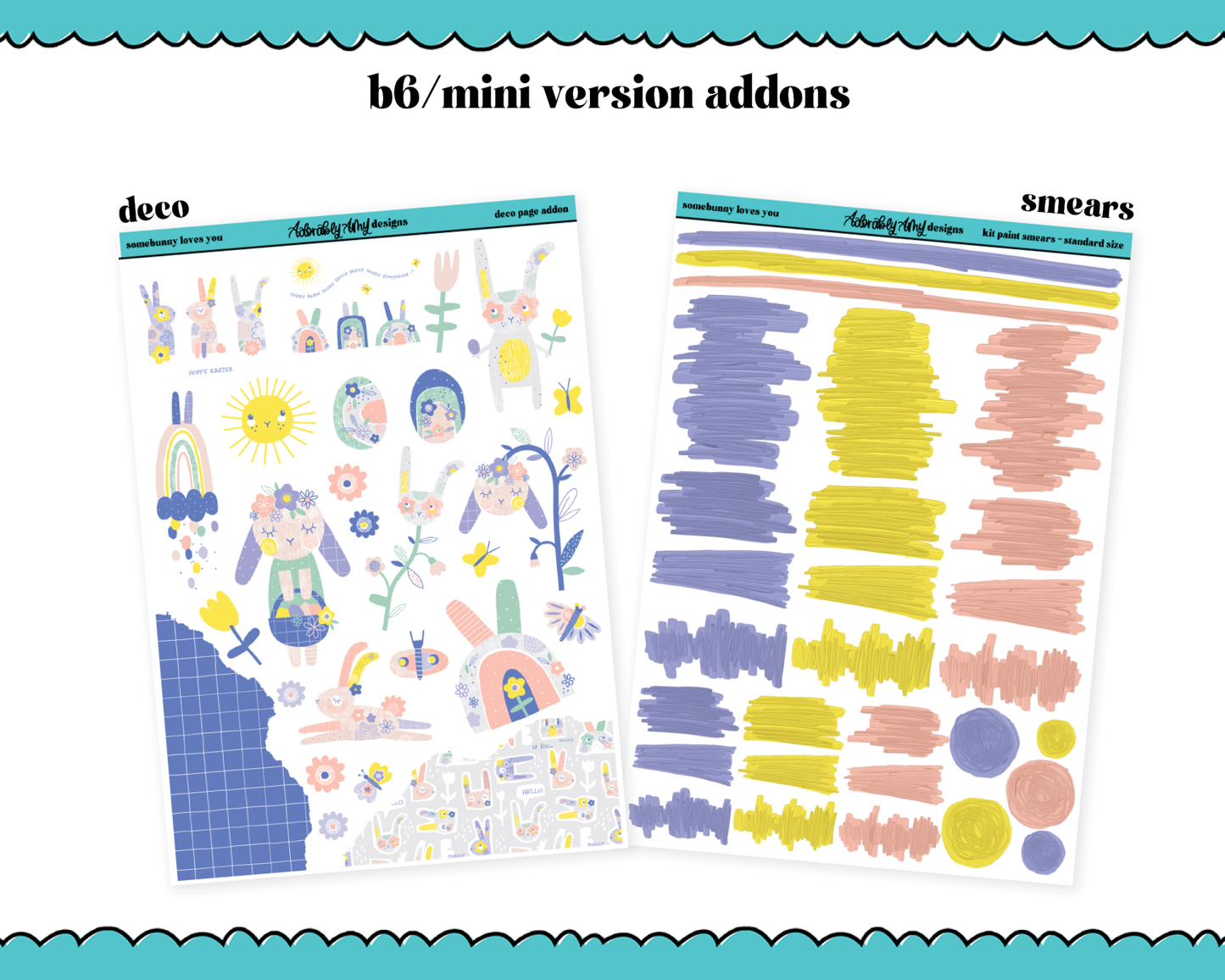 Mini B6 Somebunny Loves You Weekly Planner Sticker Kit sized for ANY Vertical Insert