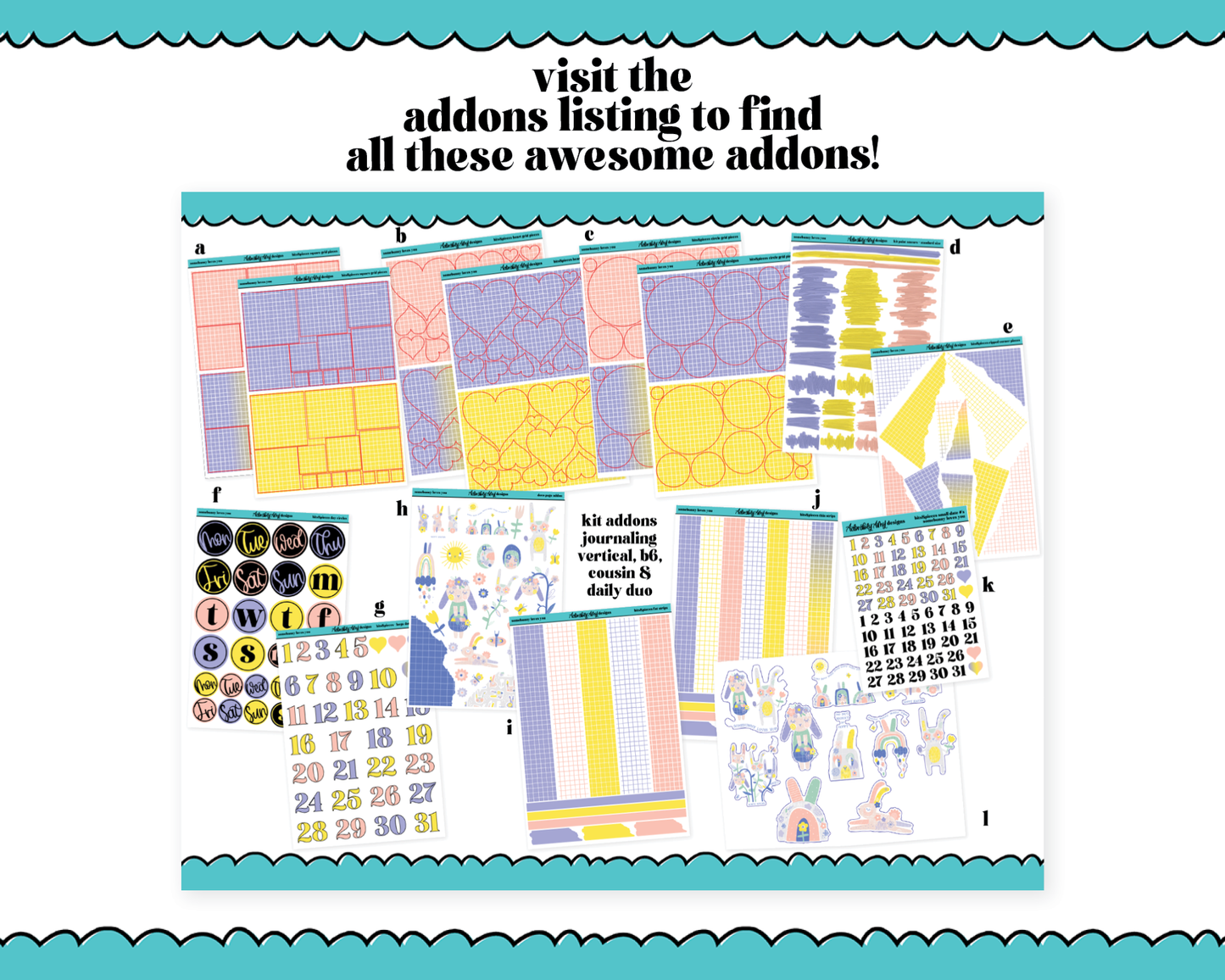 Mini B6 Somebunny Loves You Weekly Planner Sticker Kit sized for ANY Vertical Insert