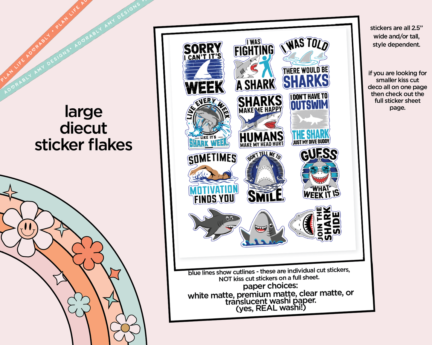 Sorry I Can't, It's Shark Week Summer Deco Typography Sampler Planner Stickers
