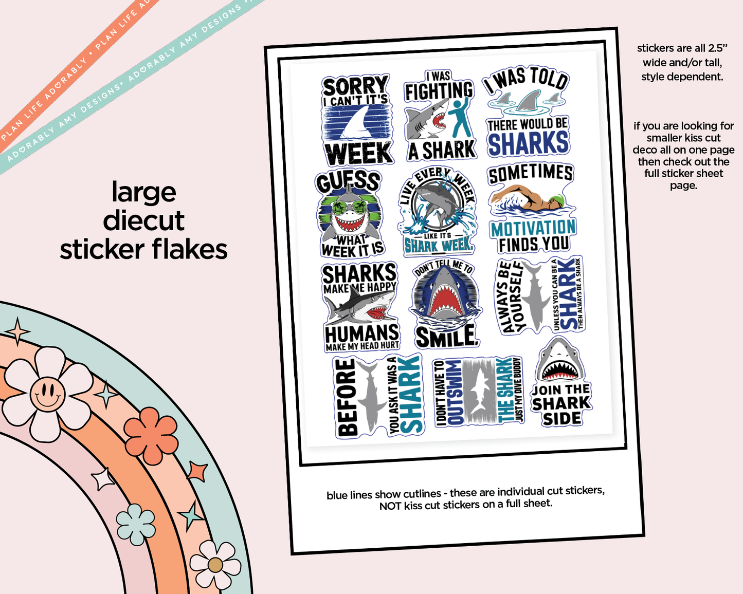 Sorry, I Can't. It's Shark Week! Deco Typography Sampler Planner Stickers