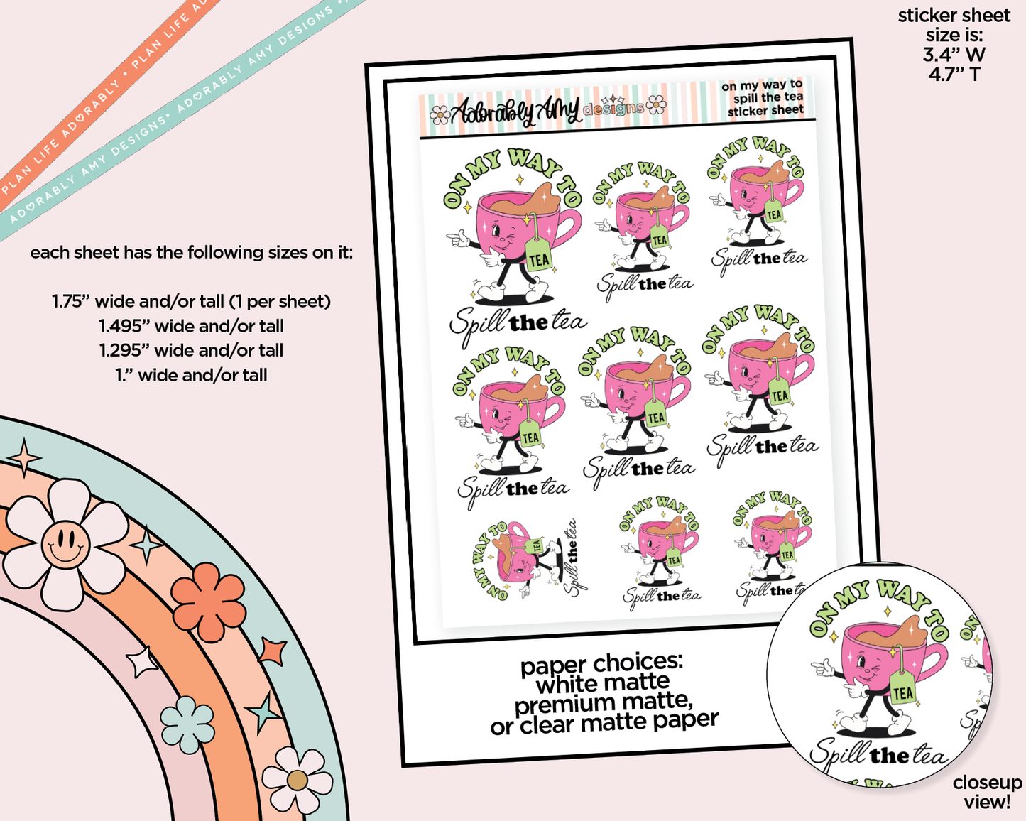 On My Way to Spill the Tea Typography Sampler Planner Stickers for any Planner or Insert