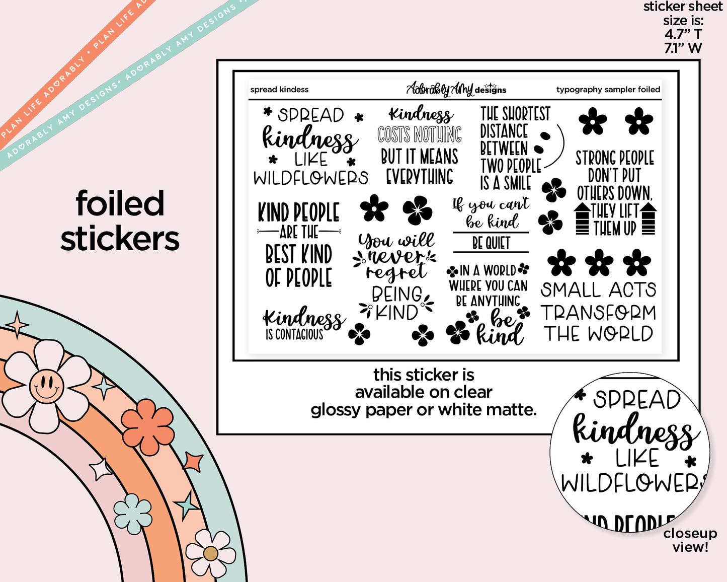 Foiled Spread Kindness Deco Typography Sampler Planner Stickers