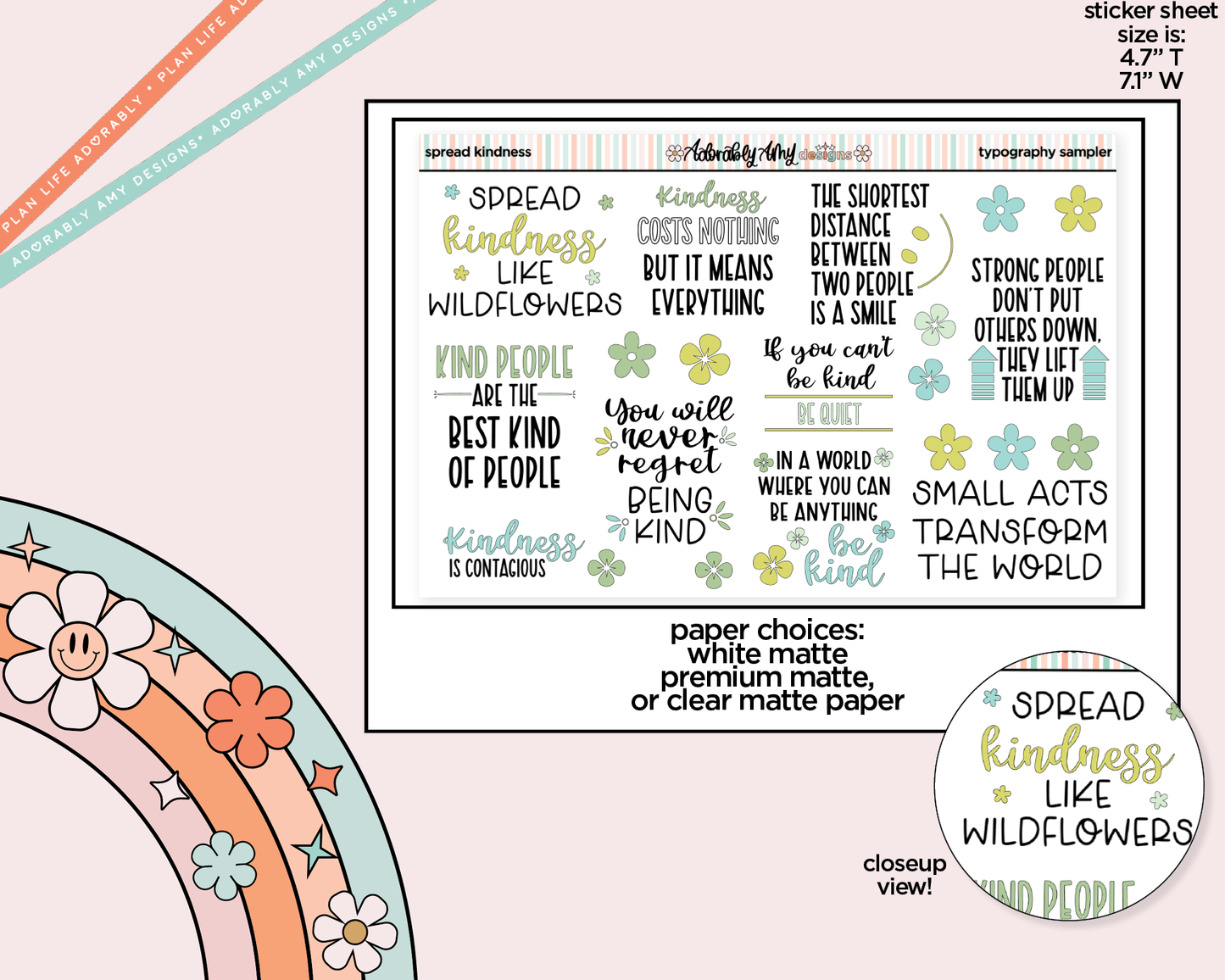 Spread Kindness Deco Typography Sampler Planner Stickers