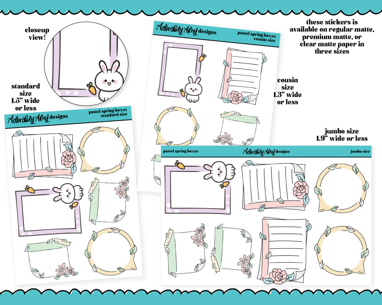 Hand Drawn Doodled Spring Boxes - 3 Sizes Planner Stickers for any Planner or Insert