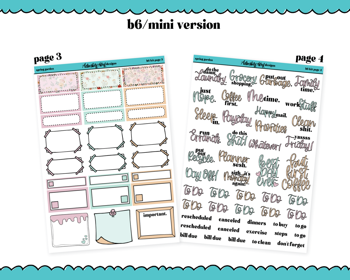 Mini B6 Spring Garden Weekly Planner Sticker Kit sized for ANY Vertical Insert