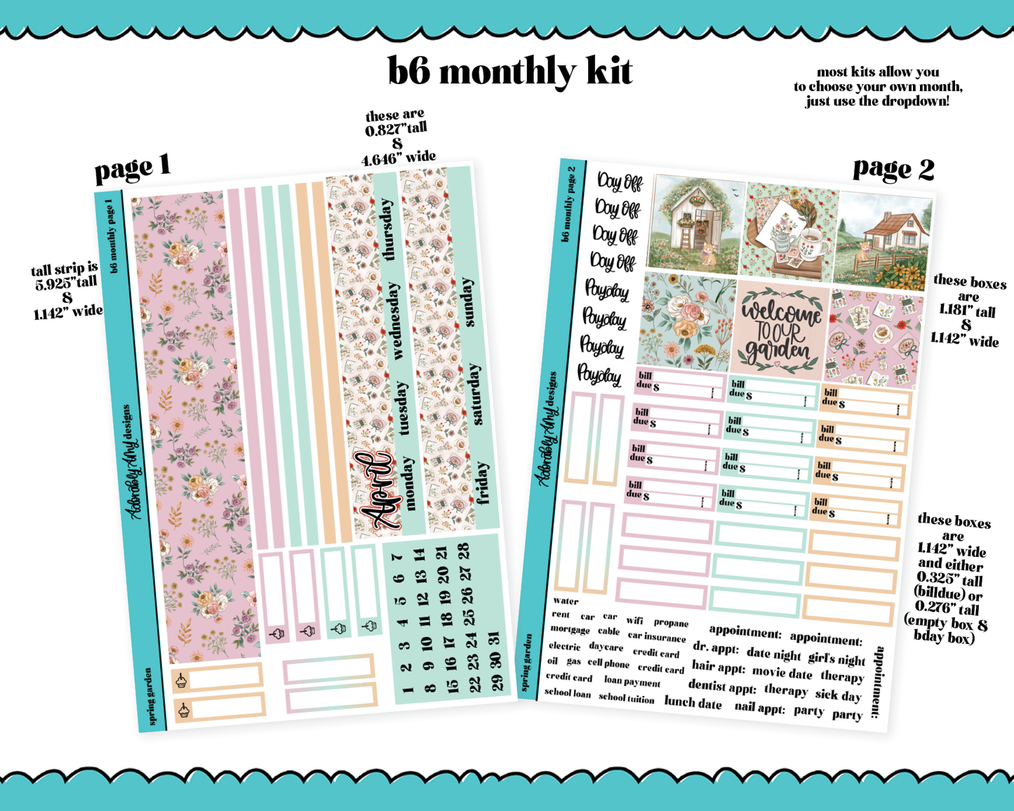 Standard B6 Monthly Pick Your Month Spring Garden Planner Sticker Kit for some B6 Planners