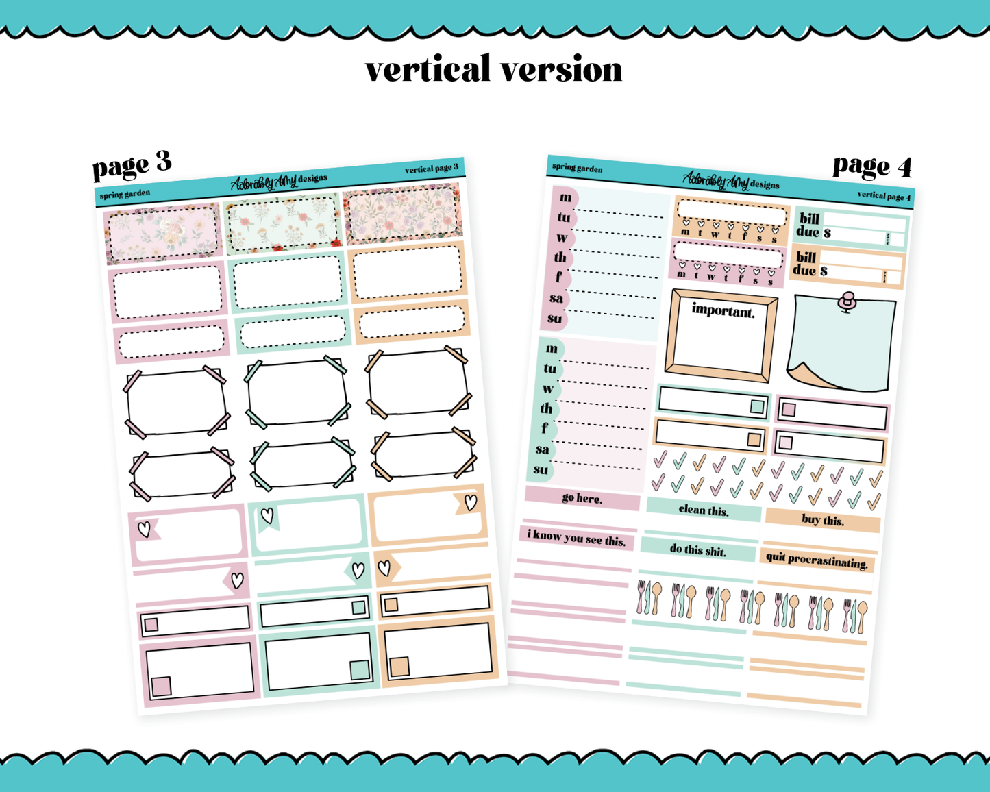 Vertical Spring Garden Planner Sticker Kit for Vertical Standard Size Planners or Inserts