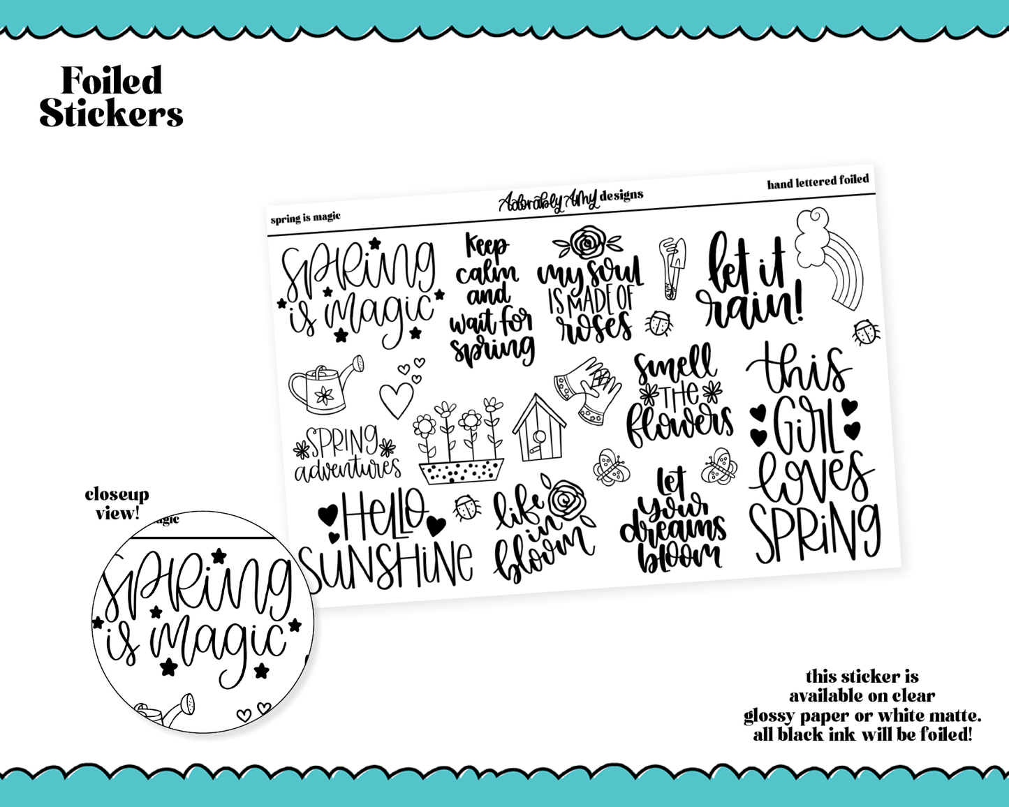 Foiled Hand Lettered Spring is Magic Typography Sampler