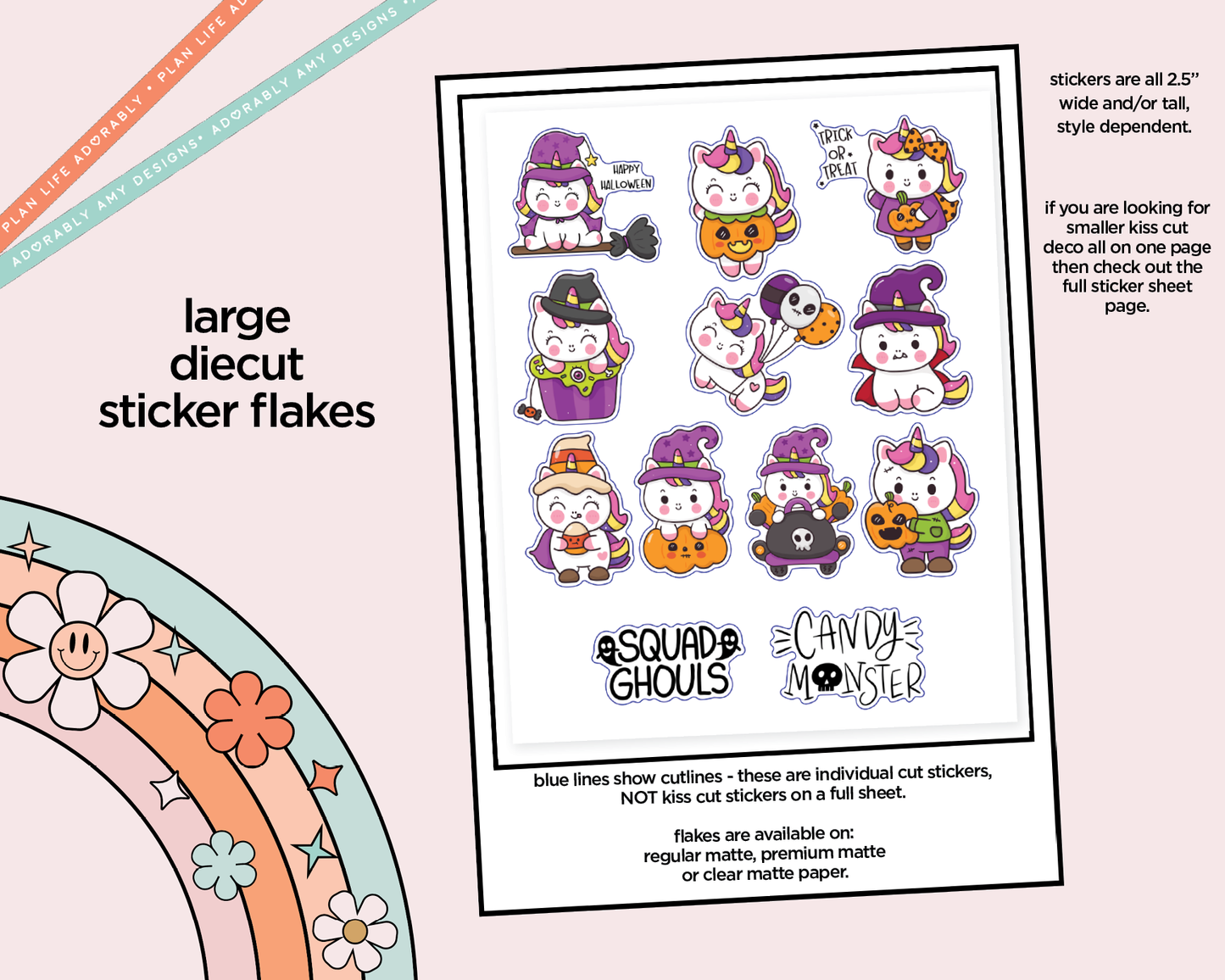 Squad Ghouls Kawaii Unicorn Halloween Decorative Planner Stickers