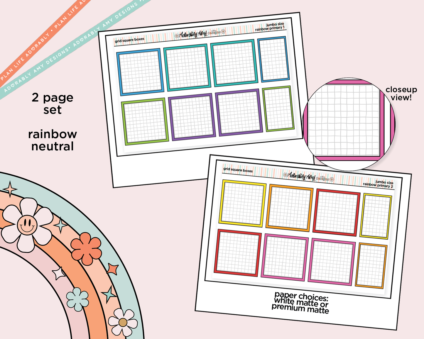 Rainbow Square Grid Boxes Large/Jumbo Stickers for any Planner or Insert