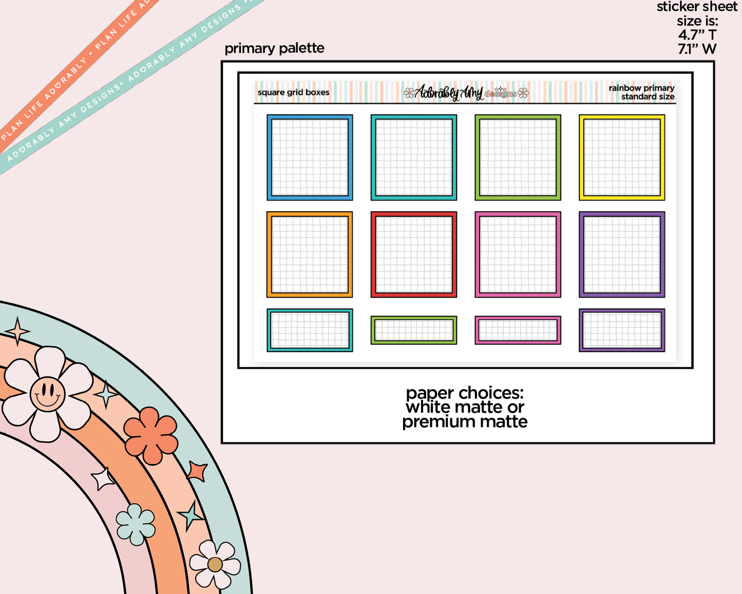 Rainbow Square Grid Boxes Standard Stickers for any Planner or Insert