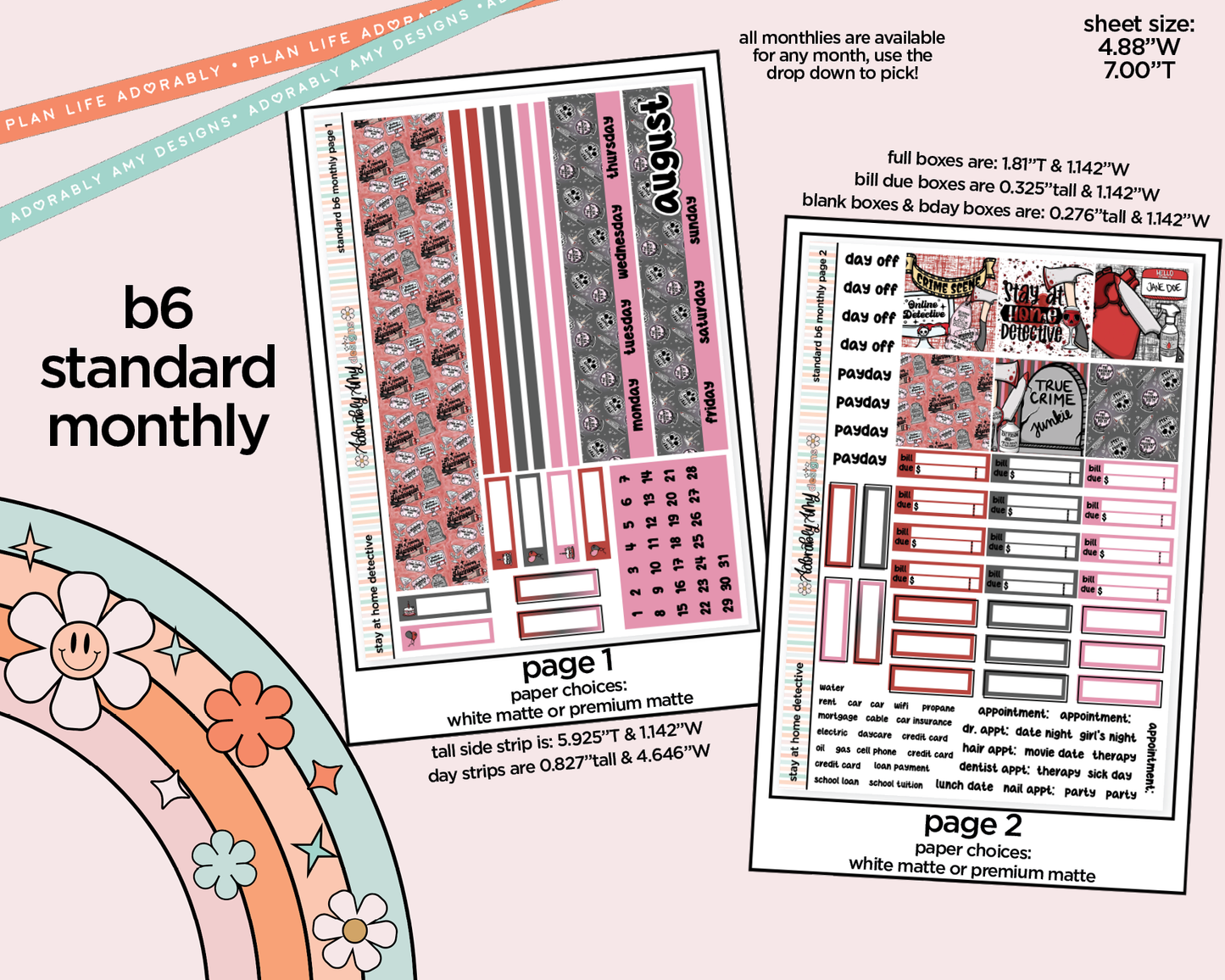 Standard B6 Monthly Pick Your Month Stay at Home Detective Planner Sticker Kit for some B6 Planners