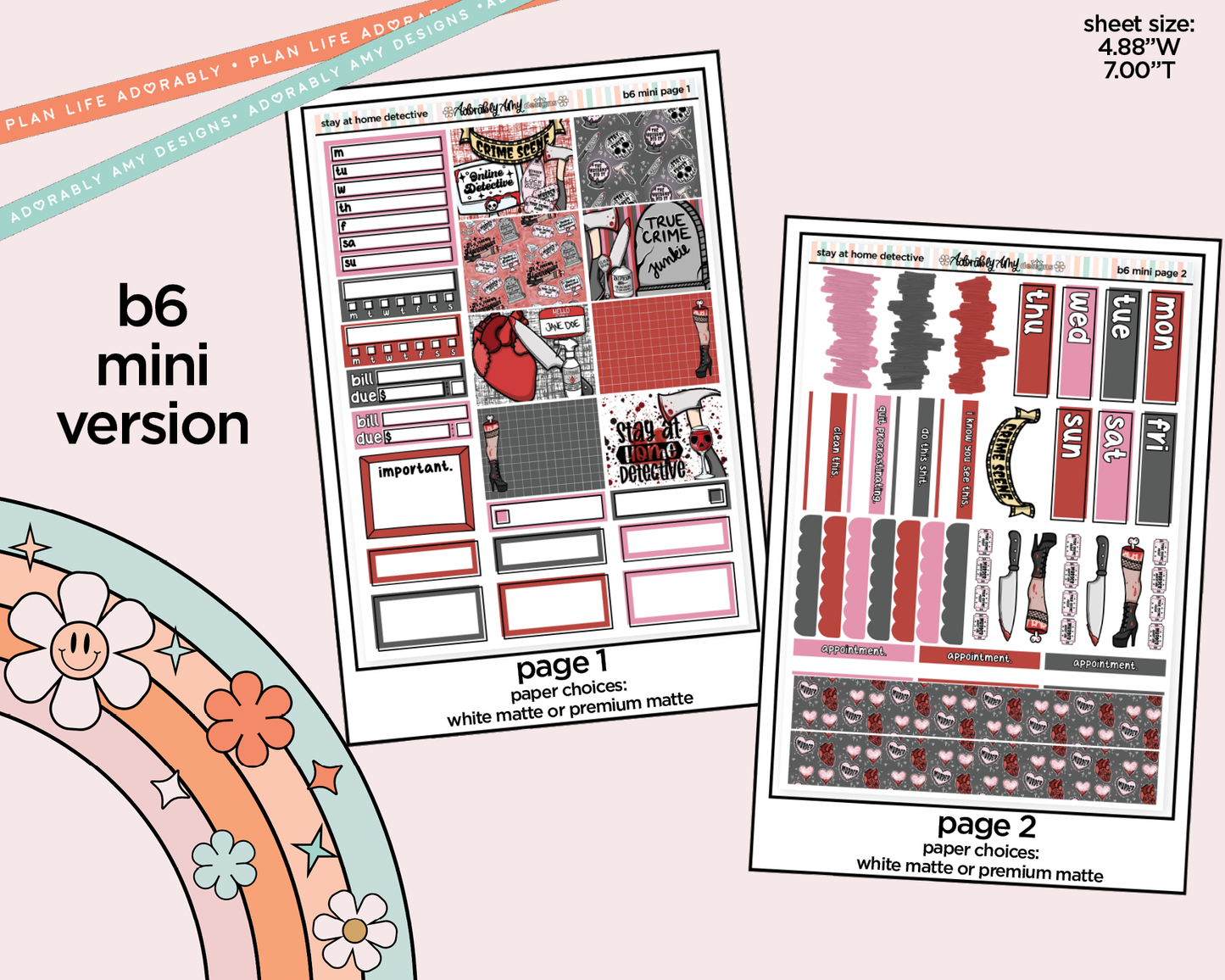 Mini B6 Stay at Home Detective Planner Sticker Kit sized for ANY Vertical Insert