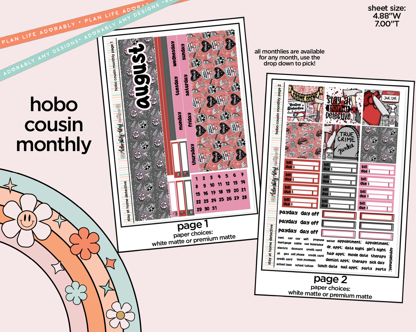 Hobonichi Cousin Monthly Pick Your Month Stay at Home Detective Planner Sticker Kit for Hobo Cousin or Similar Planners
