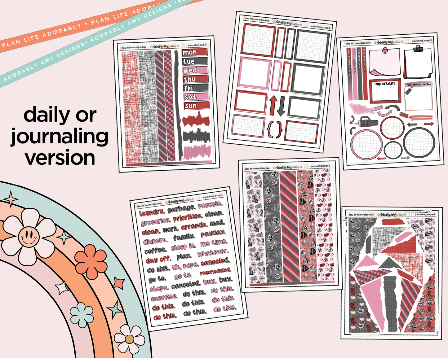 Journaling and Daily Planning Stay at Home Detective in My Hand Planner Sticker Kit