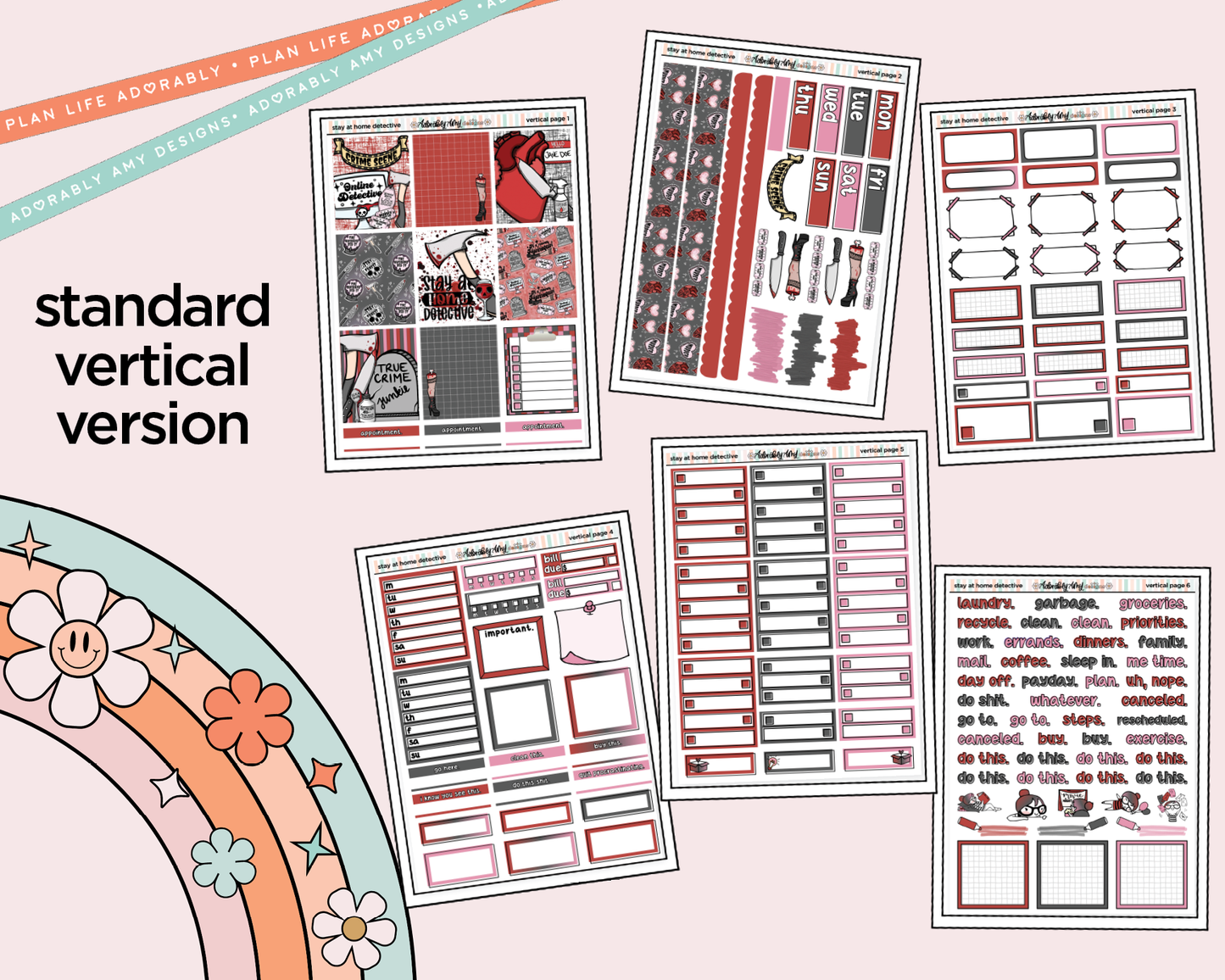 Vertical Stay at Home Detective Weekly Sticker Kit for Vertical Standard Size Planners or Insert