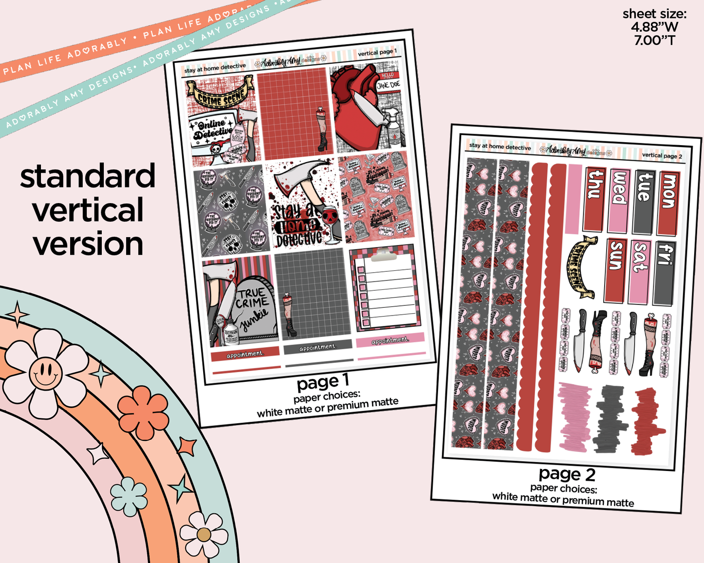 Vertical Stay at Home Detective Weekly Sticker Kit for Vertical Standard Size Planners or Insert