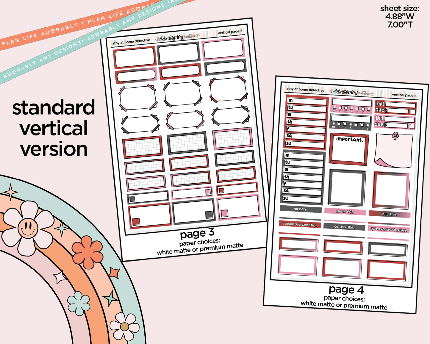 Vertical Stay at Home Detective Weekly Sticker Kit for Vertical Standard Size Planners or Insert