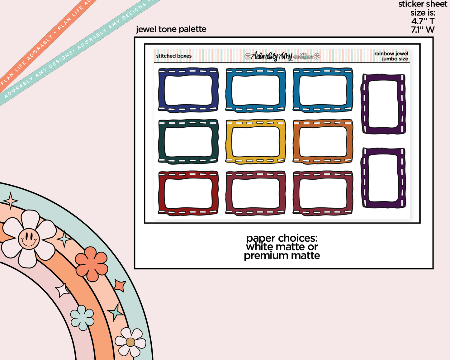 Rainbow Stitched Boxes Large/Jumbo Stickers for any Planner or Insert