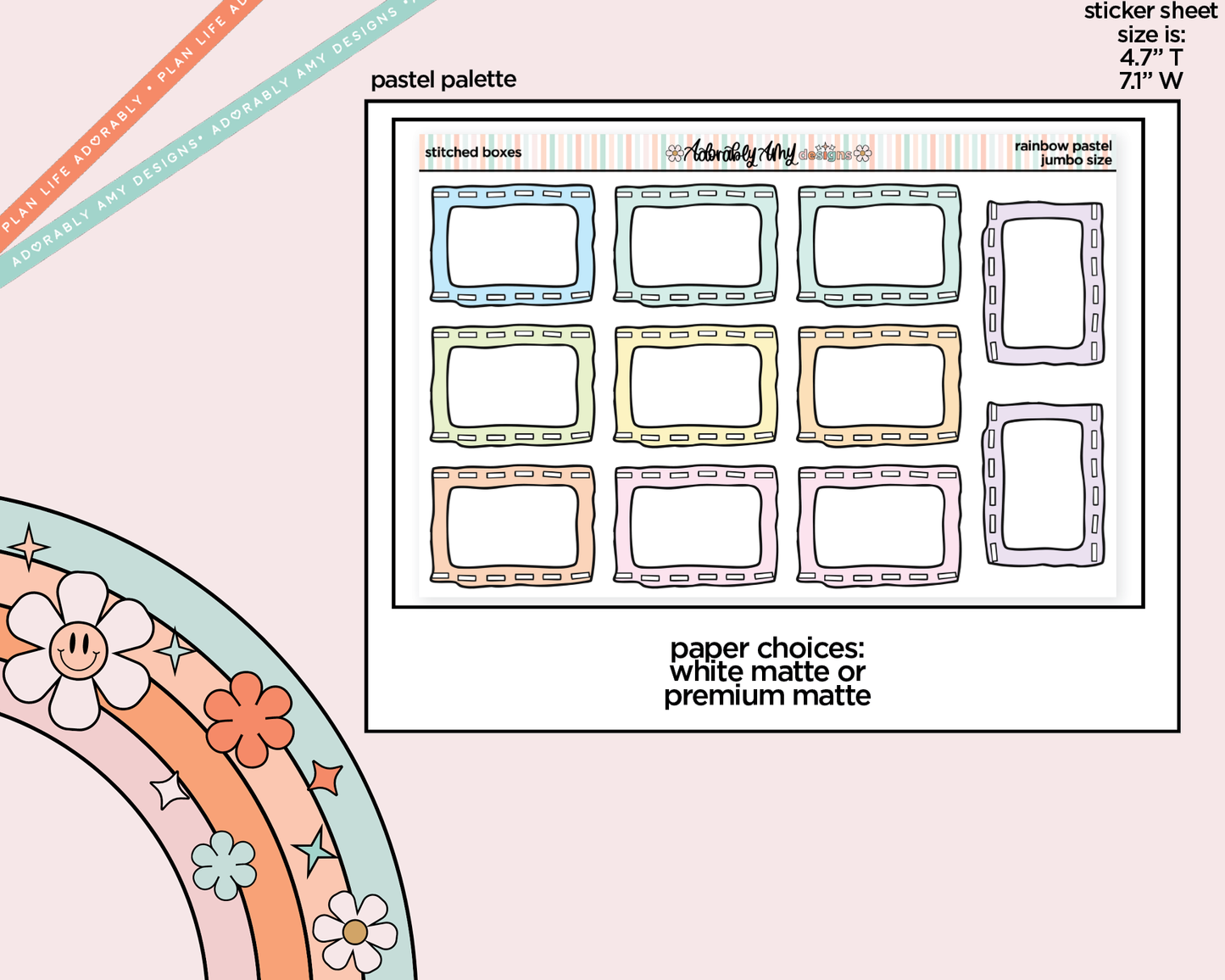 Rainbow Stitched Boxes Large/Jumbo Stickers for any Planner or Insert