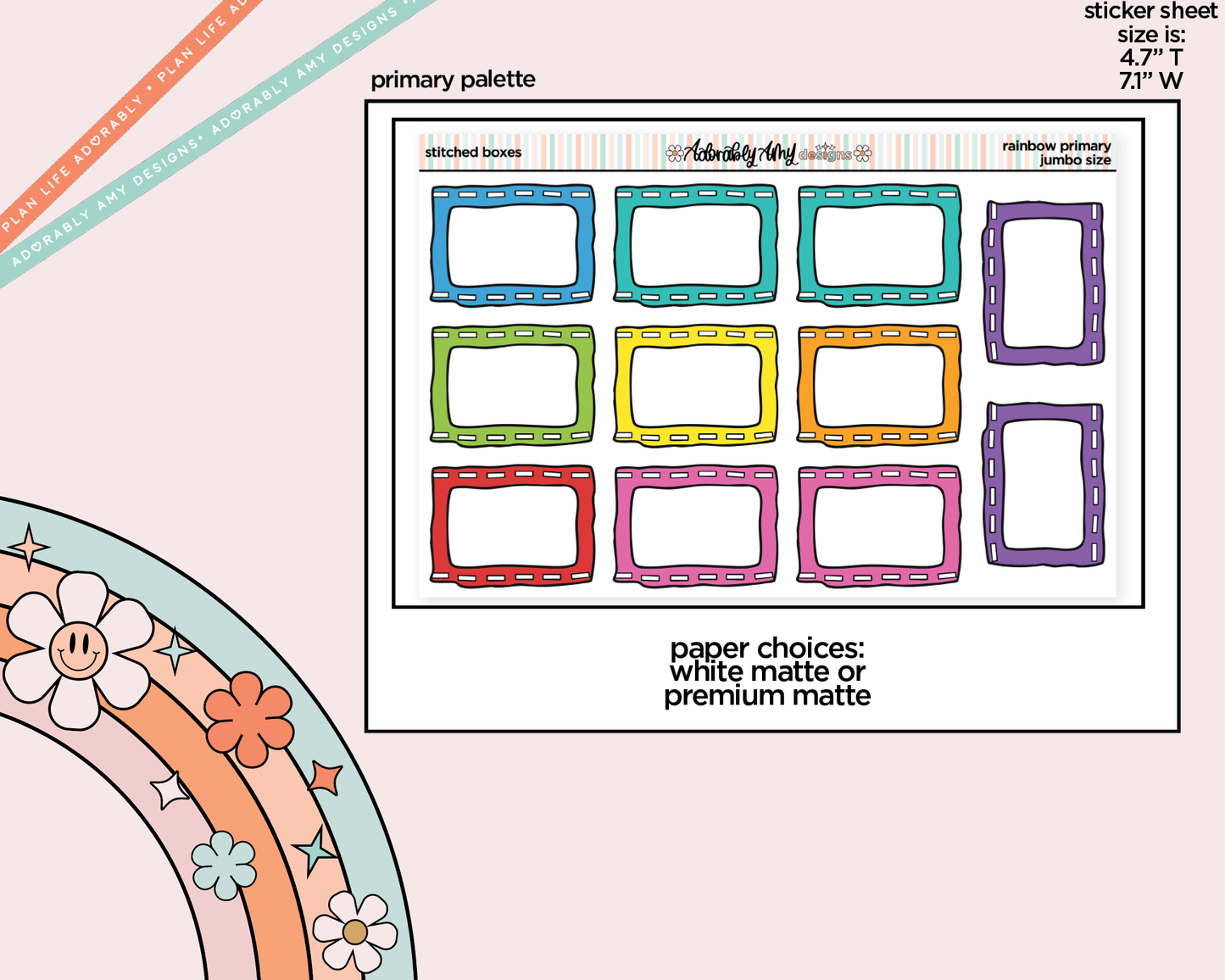 Rainbow Stitched Boxes Large/Jumbo Stickers for any Planner or Insert