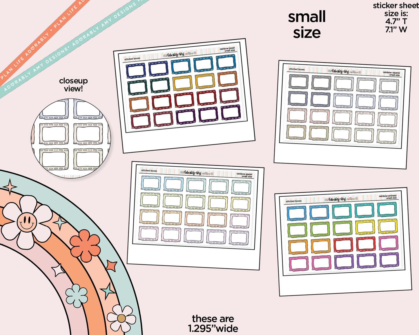 Rainbow Stitched Boxes Small Planner Stickers for Hobo Cousin or any Planner or Insert