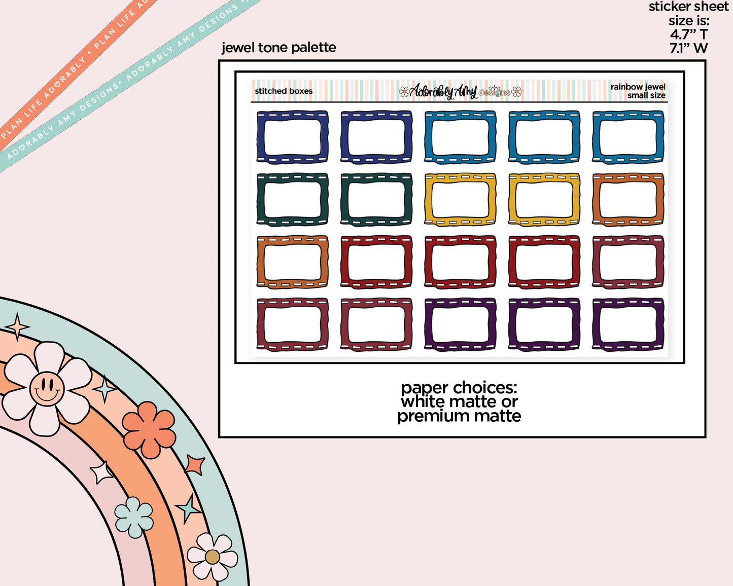 Rainbow Stitched Boxes Small Planner Stickers for Hobo Cousin or any Planner or Insert