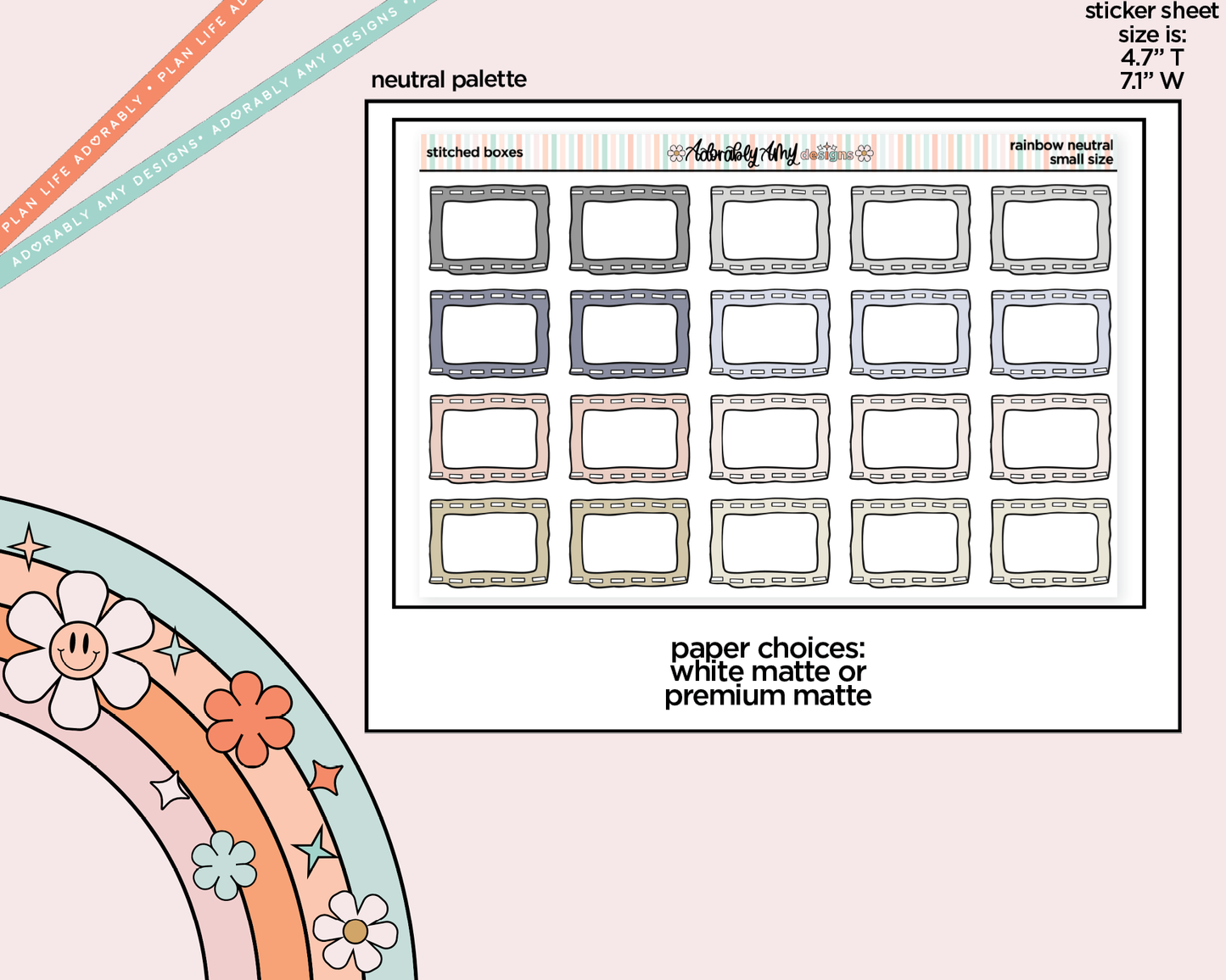Rainbow Stitched Boxes Small Planner Stickers for Hobo Cousin or any Planner or Insert