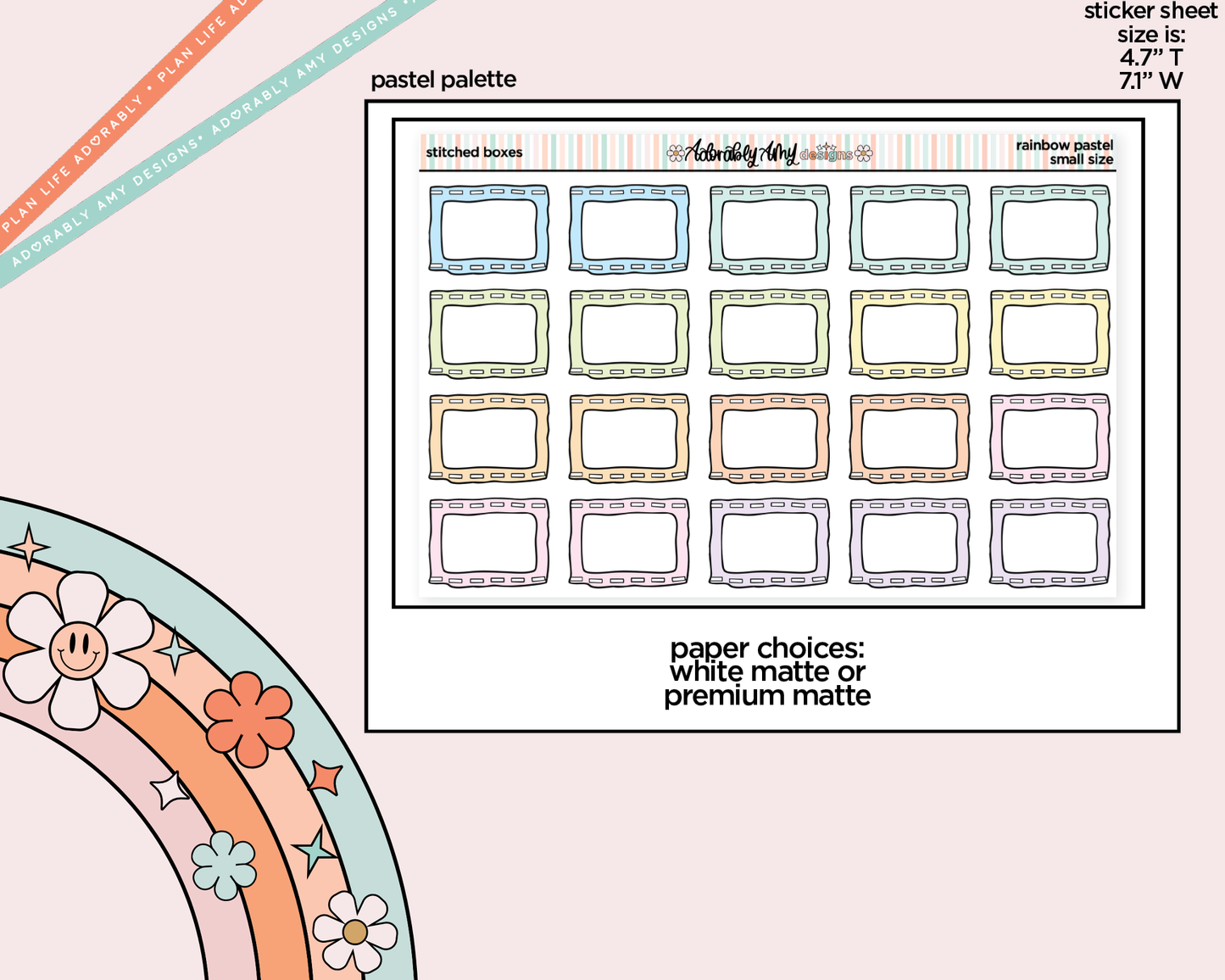 Rainbow Stitched Boxes Small Planner Stickers for Hobo Cousin or any Planner or Insert