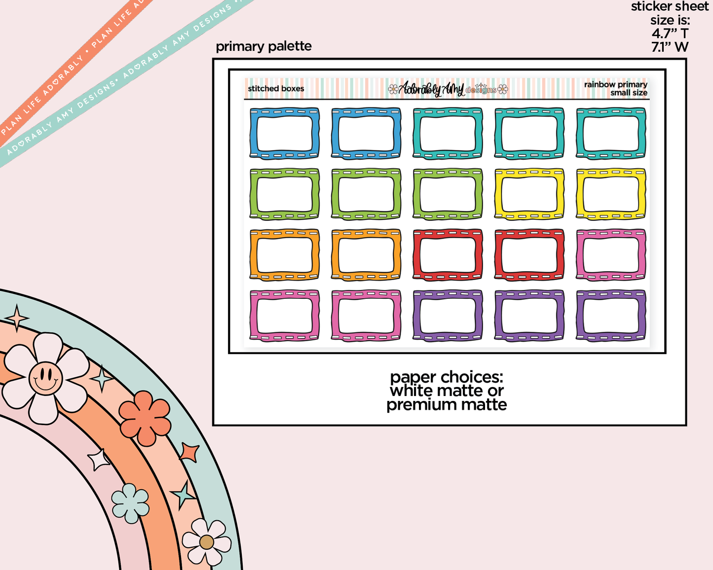 Rainbow Stitched Boxes Small Planner Stickers for Hobo Cousin or any Planner or Insert