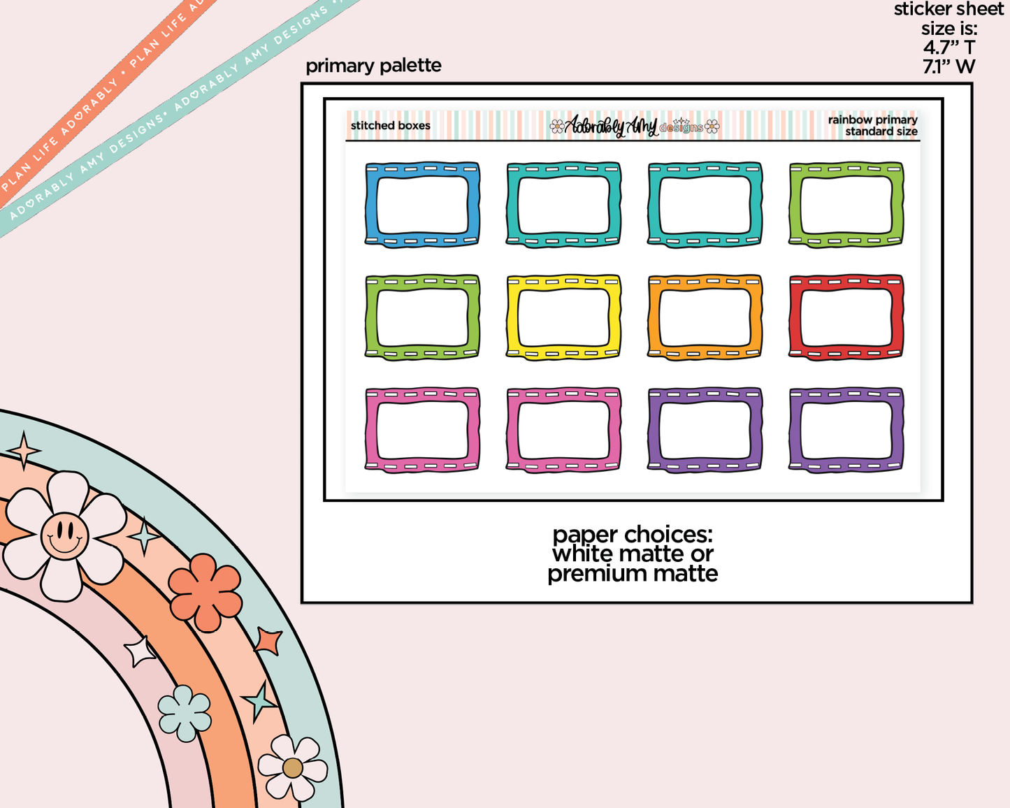Rainbow Stitched Boxes Standard Stickers for any Standard Size Planner or Insert