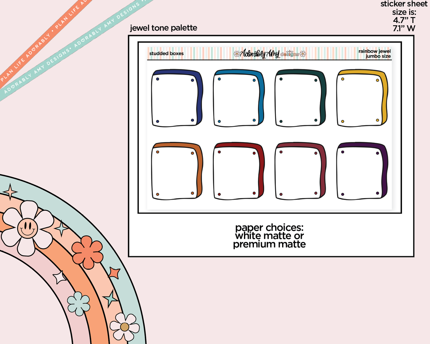 Rainbow Studded Boxes Large/Jumbo Stickers for any Planner or Insert