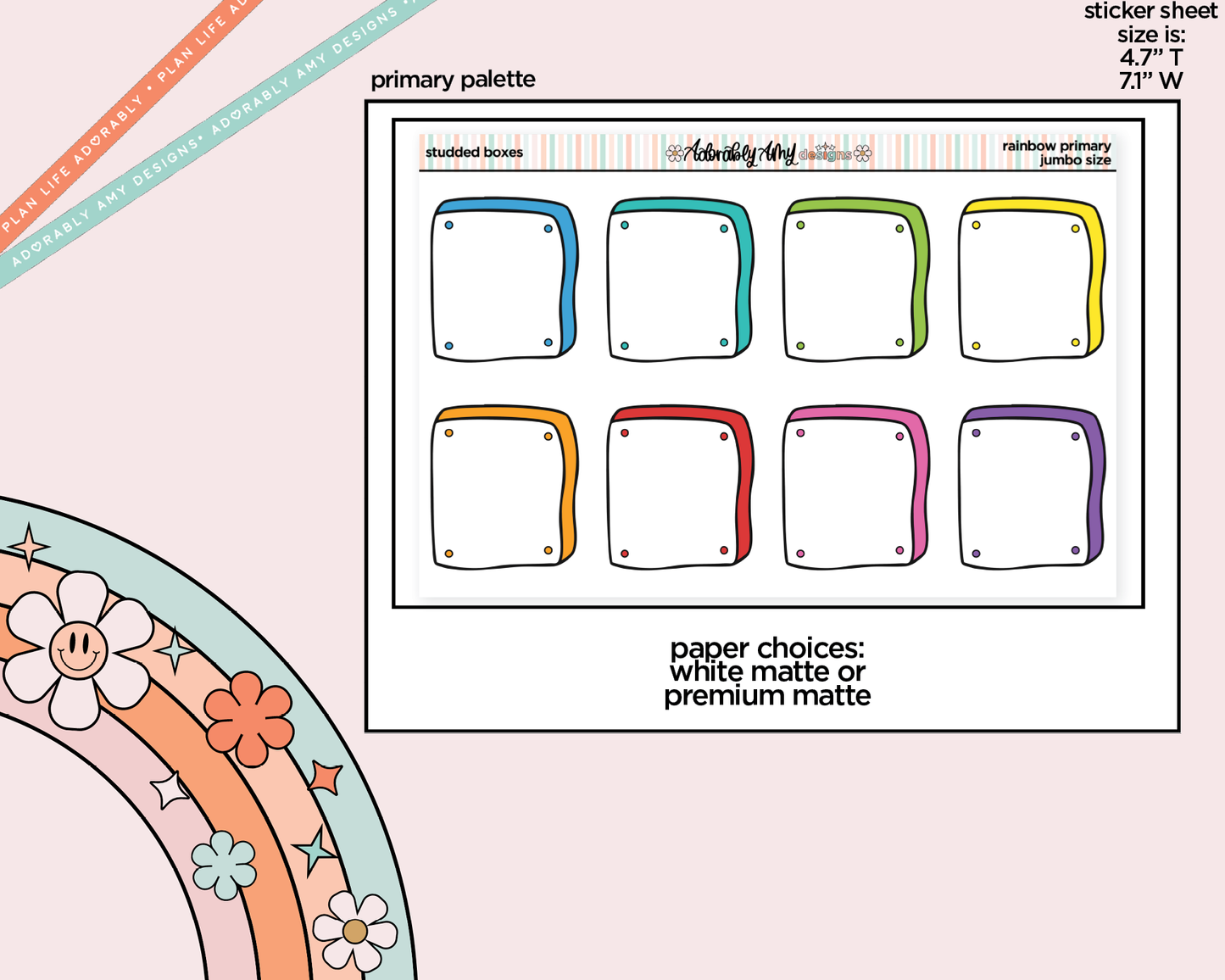 Rainbow Studded Boxes Large/Jumbo Stickers for any Planner or Insert