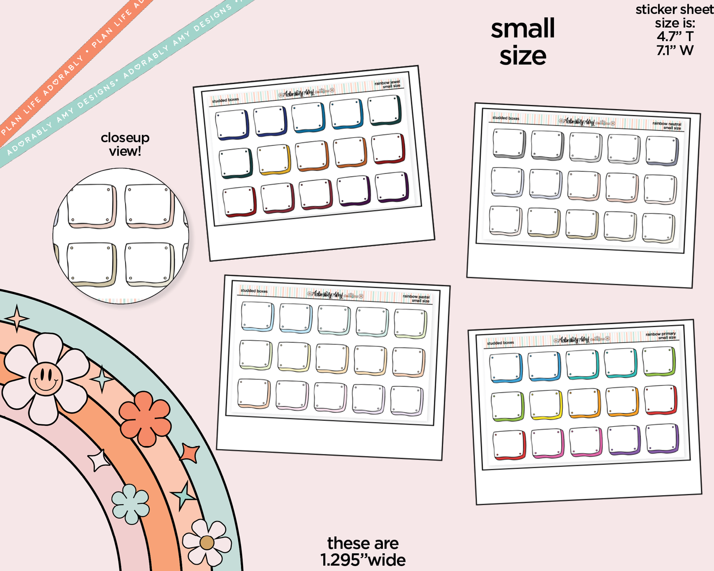 Rainbow Studded Boxes Small Planner Stickers for Hobo Cousin or any Planner or Insert