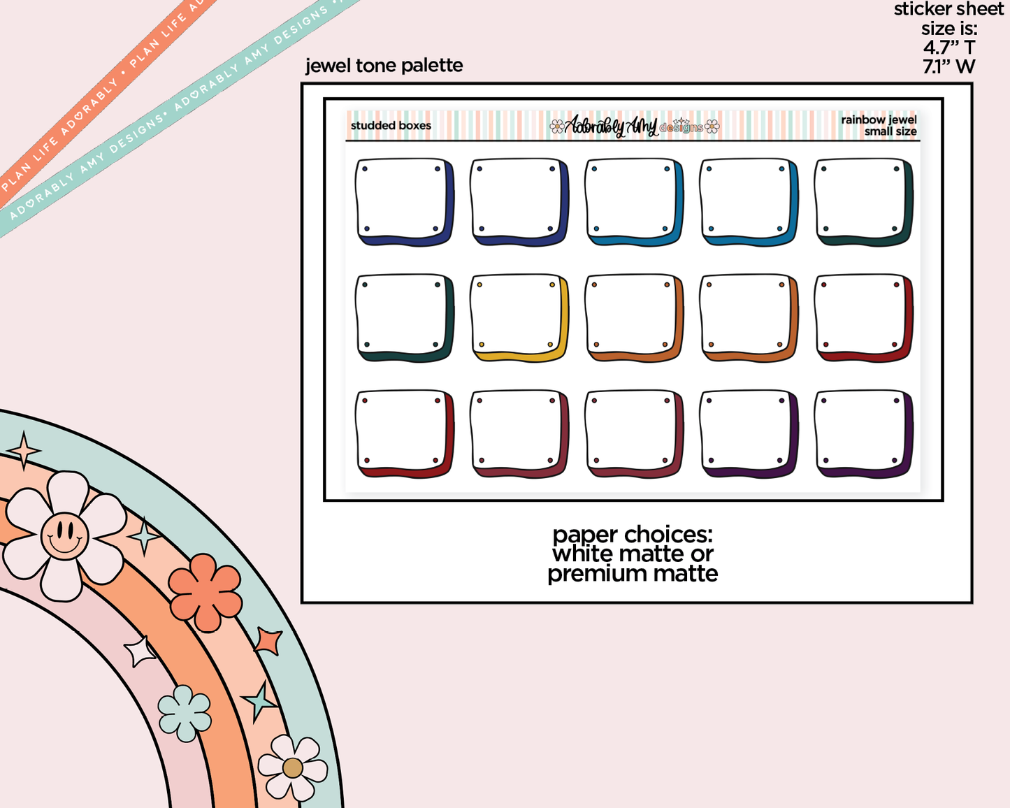 Rainbow Studded Boxes Small Planner Stickers for Hobo Cousin or any Planner or Insert