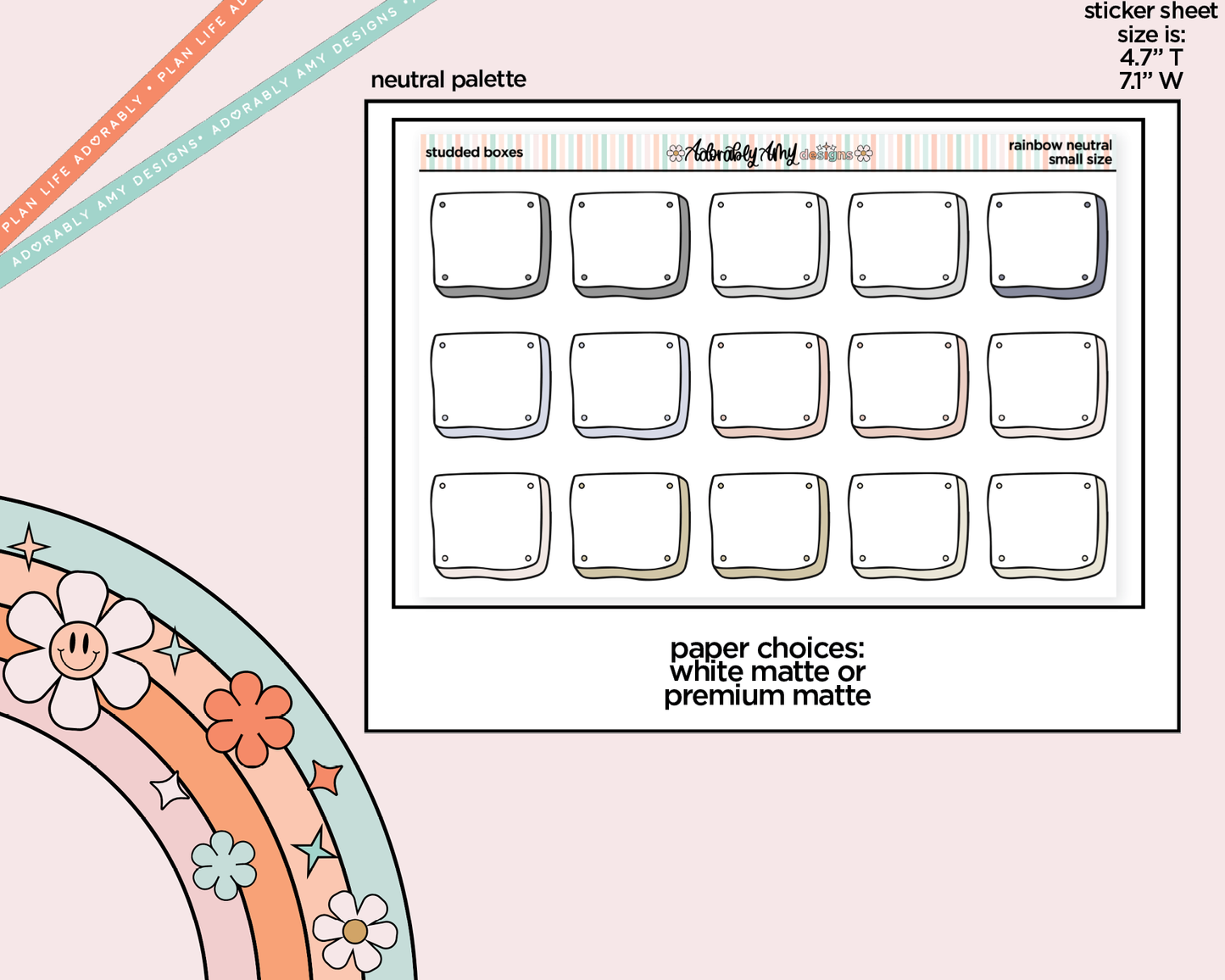 Rainbow Studded Boxes Small Planner Stickers for Hobo Cousin or any Planner or Insert
