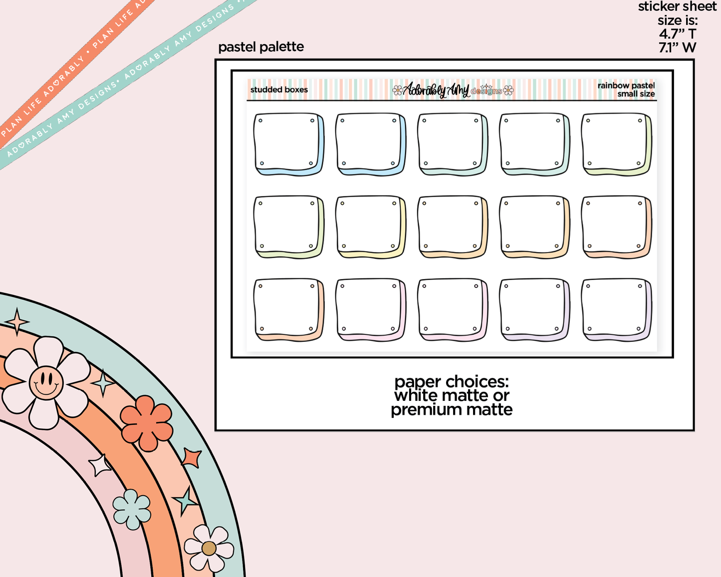 Rainbow Studded Boxes Small Planner Stickers for Hobo Cousin or any Planner or Insert