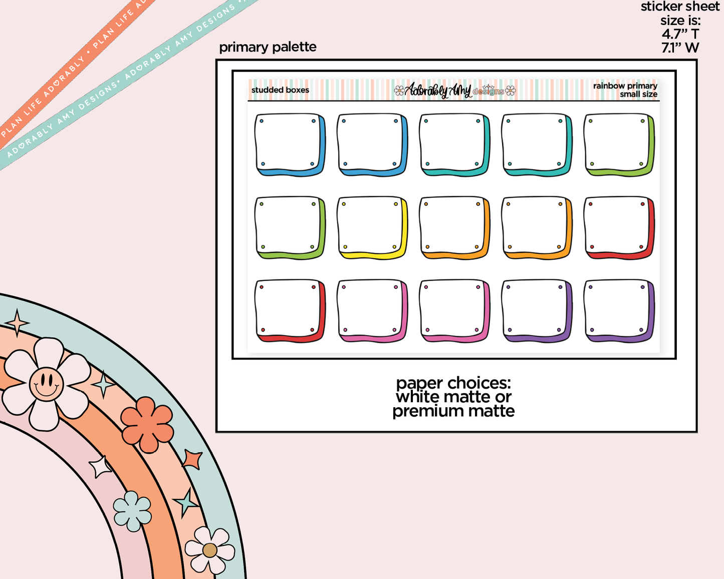 Rainbow Studded Boxes Small Planner Stickers for Hobo Cousin or any Planner or Insert