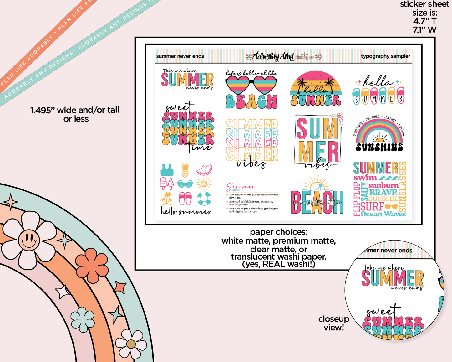 Summer Never Ends Typography Sampler Planner Stickers