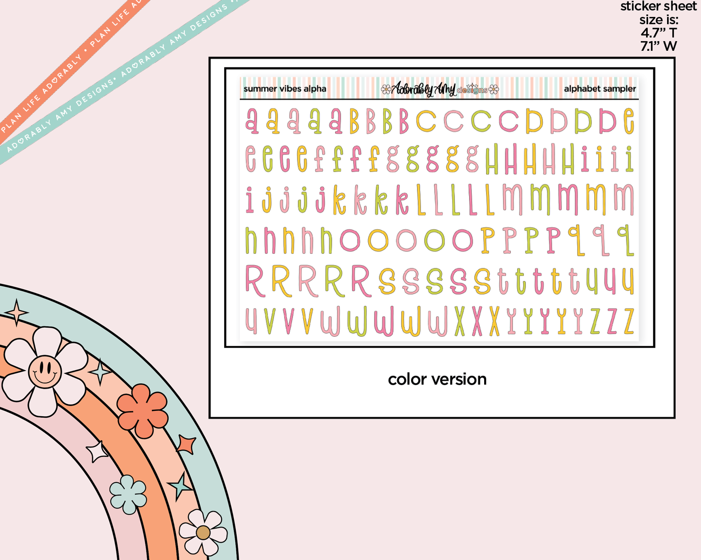 Summer Vibes Alphabet Stickers Deco Typography Sampler Planner Stickers