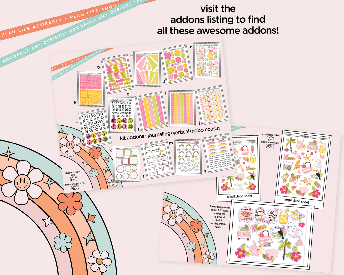 Hobonichi Cousin Weekly Summer Vibes Planner Sticker Kit for Hobo Cousin or Similar Planners