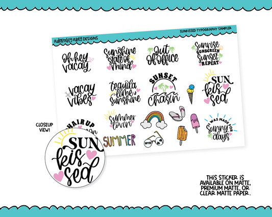 Sunkissed Doodled Typography Sampler Planner Stickers for any Planner or Insert