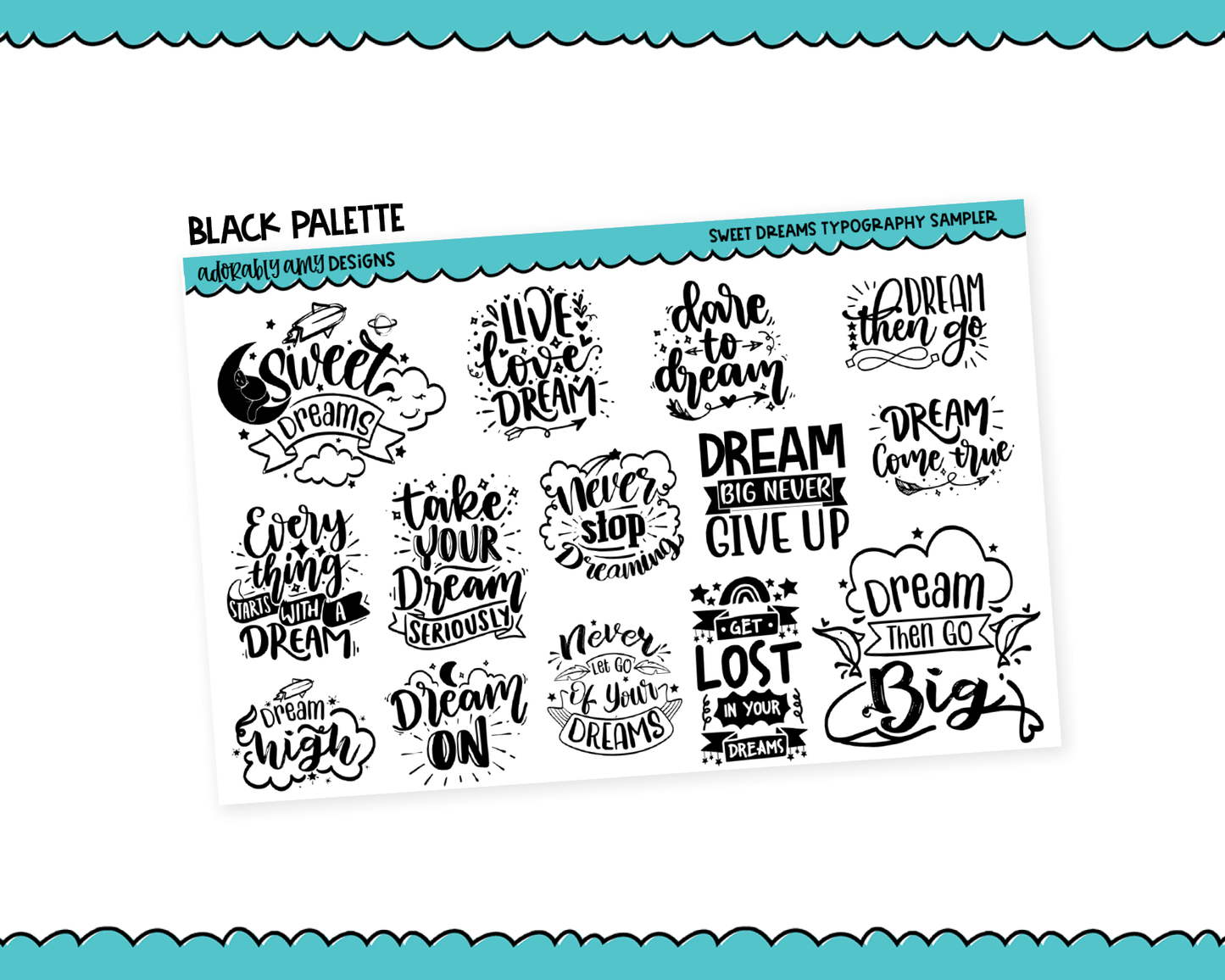 Sweet Dreams Typography Sampler Planner Stickers for any Planner or Insert
