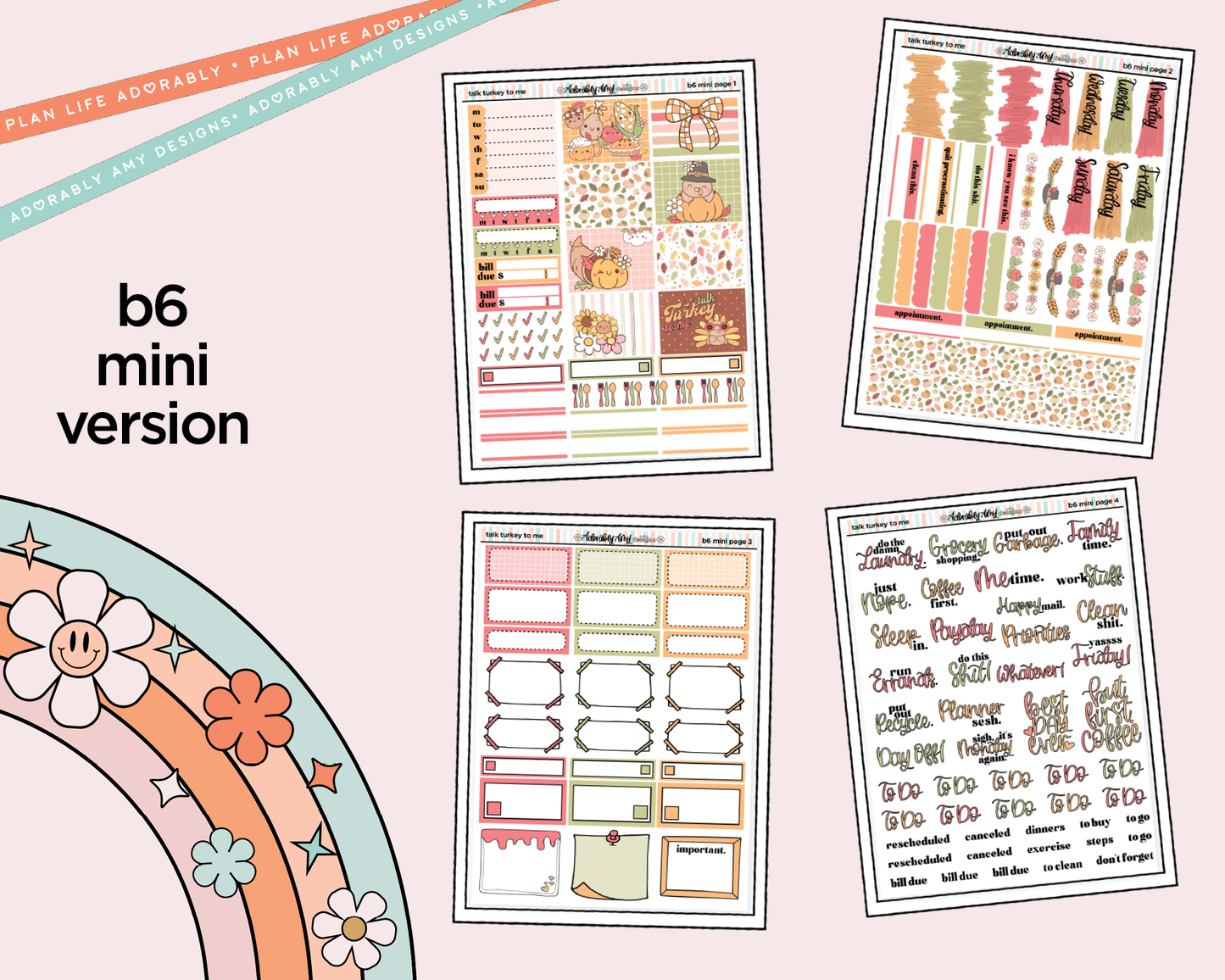 Mini B6 Talk Turkey to Me Planner Sticker Kit sized for ANY Vertical Insert