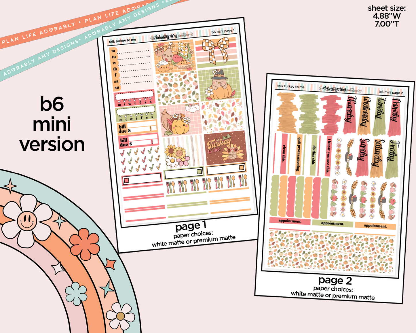Mini B6 Talk Turkey to Me Planner Sticker Kit sized for ANY Vertical Insert