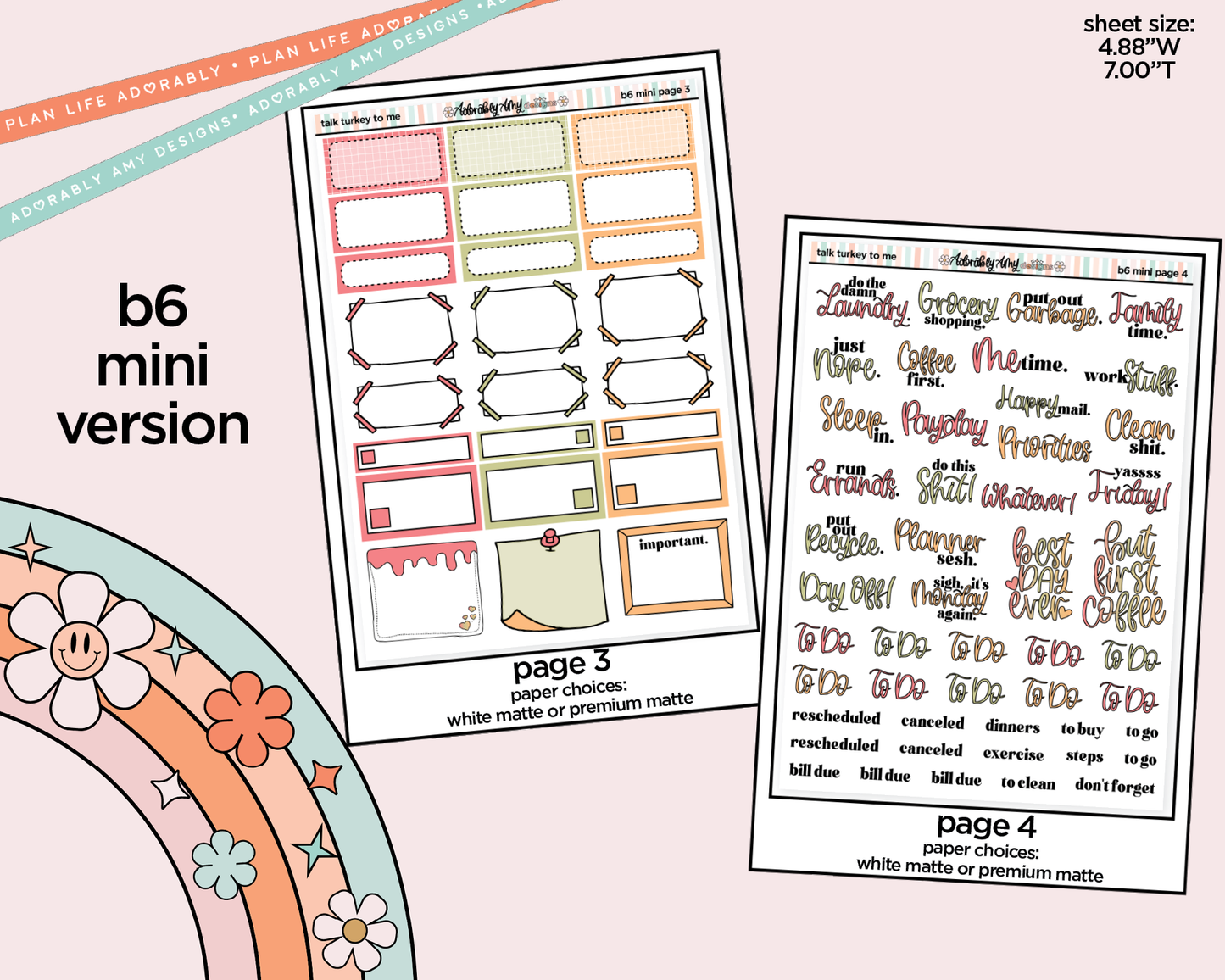 Mini B6 Talk Turkey to Me Planner Sticker Kit sized for ANY Vertical Insert