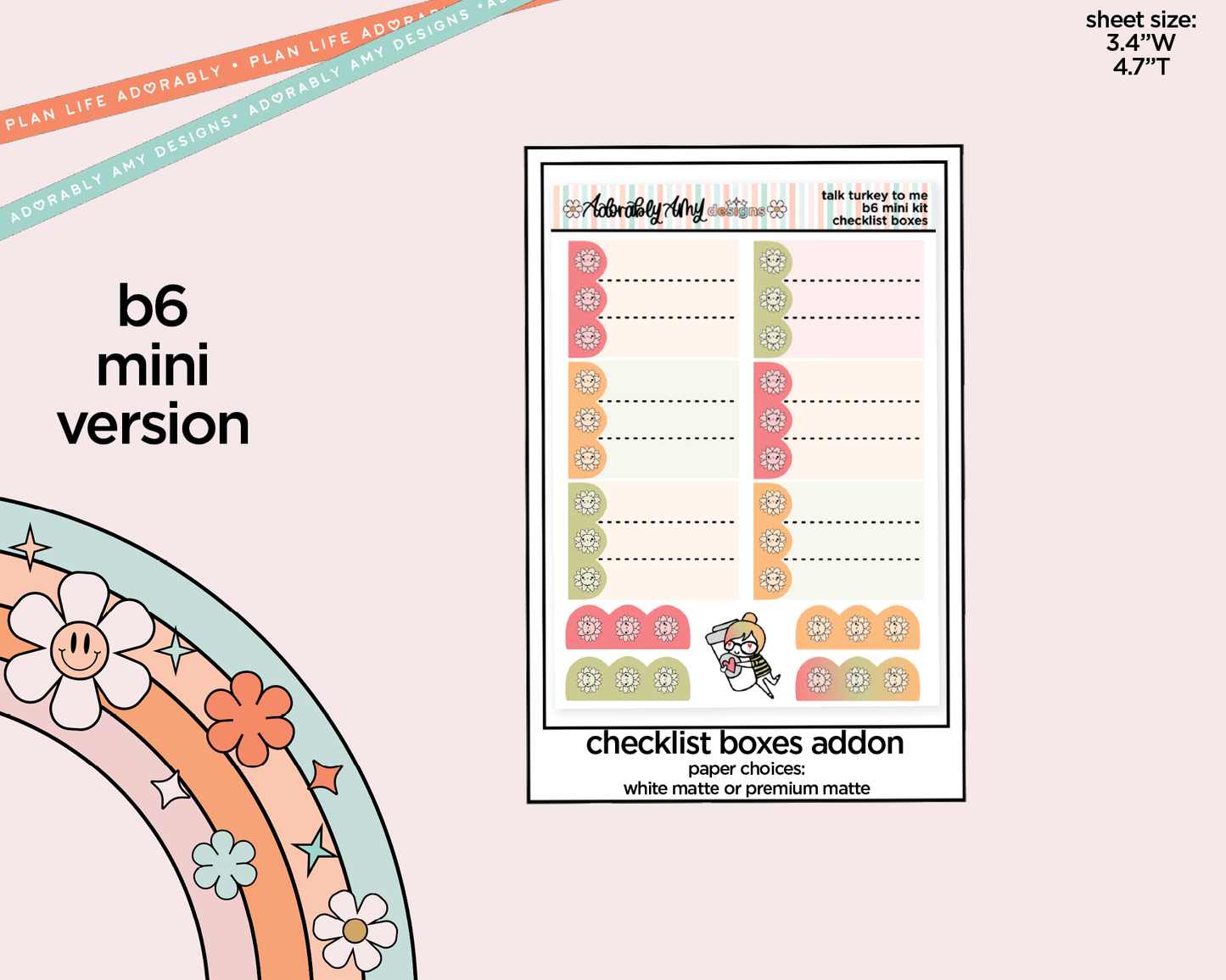 Mini B6 Talk Turkey to Me Planner Sticker Kit sized for ANY Vertical Insert