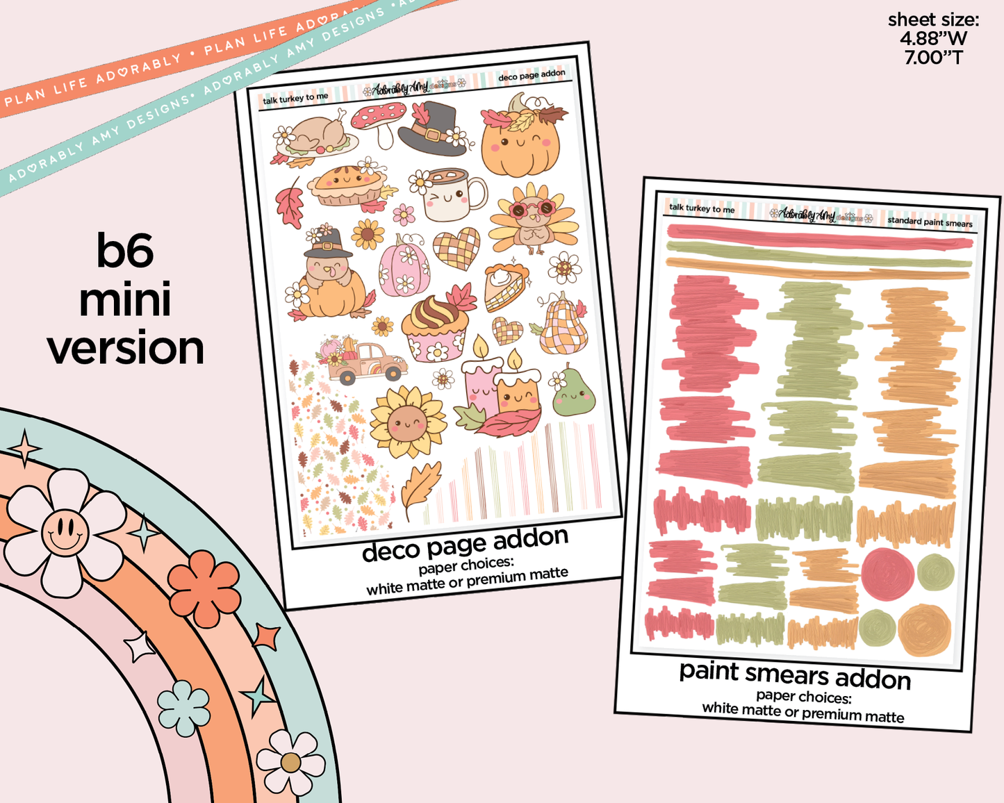 Mini B6 Talk Turkey to Me Planner Sticker Kit sized for ANY Vertical Insert