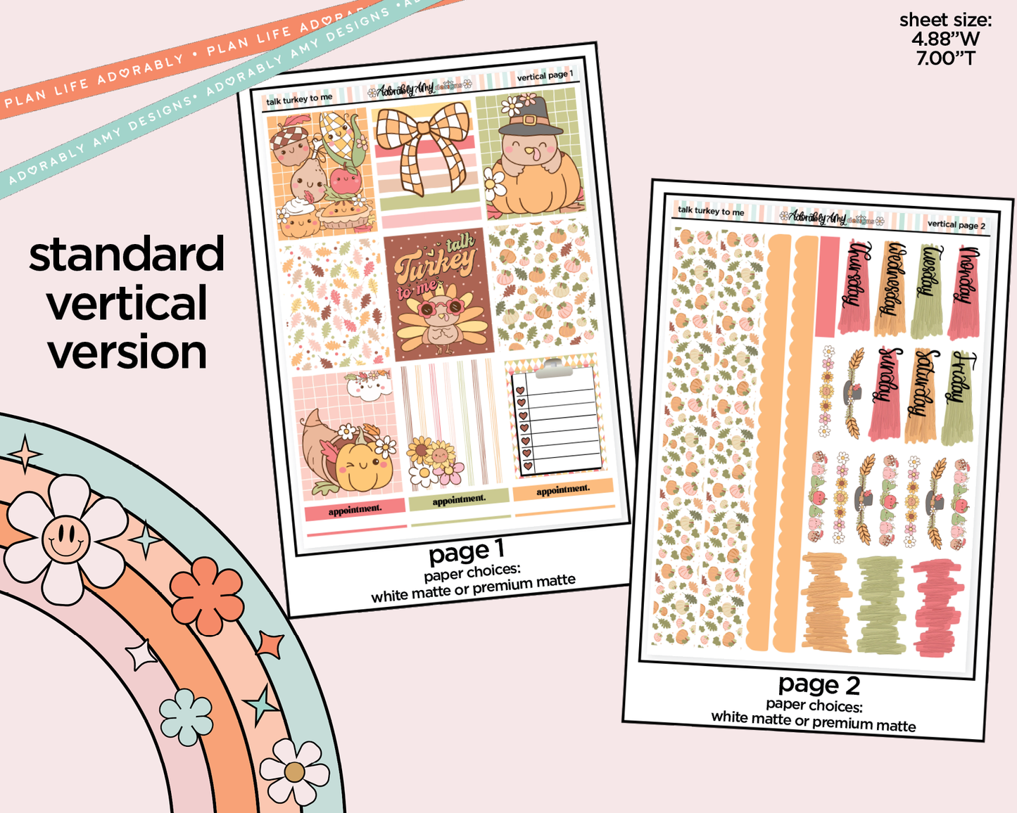 Vertical Talk Turkey to Me Weekly Sticker Kit for Vertical Standard Size Planners or Insert